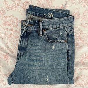 j. Crew size 26 blue jeans with distressed details
